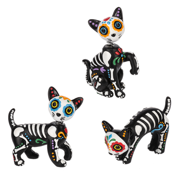 Sugar Skull Cat Figurines