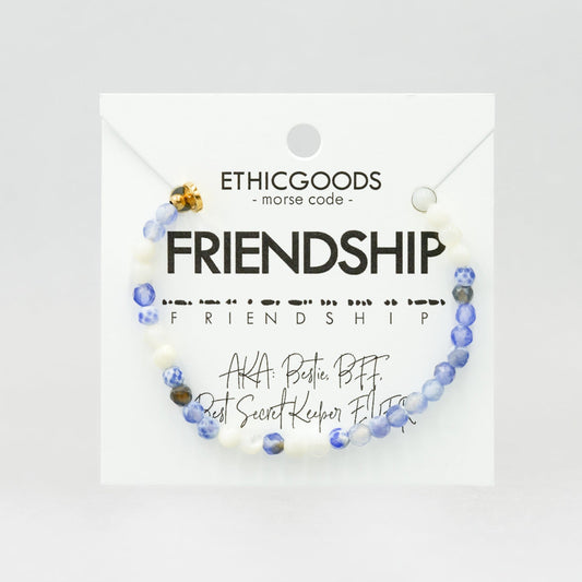Morse Code Bracelet | FRIENDSHIP Mother of Pearl & Blue Lace Agate