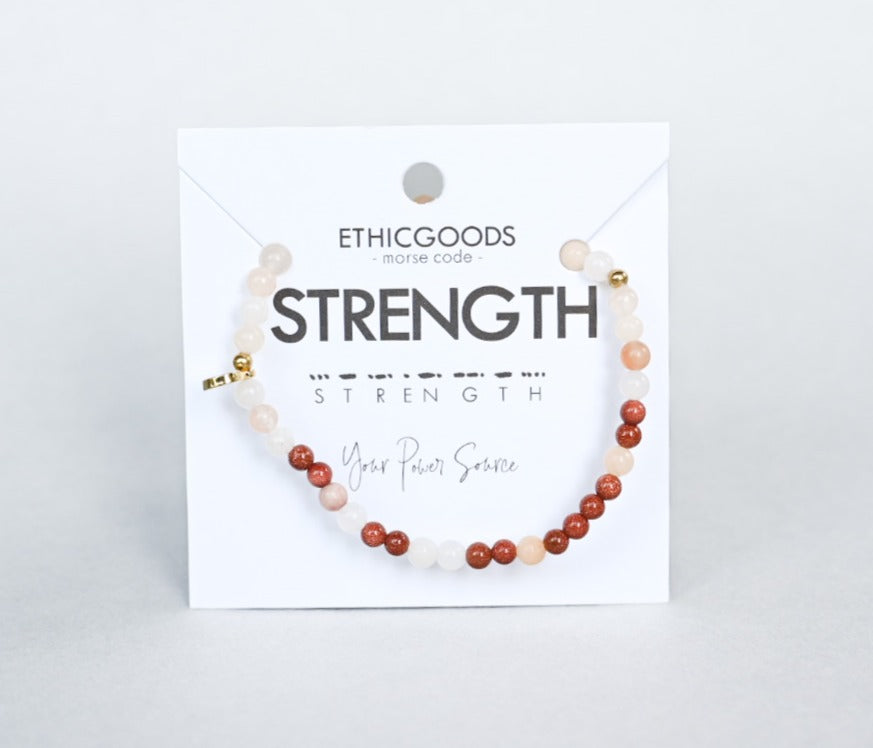 Morse Code Bracelet | STRENGTH Pink Aventurine & Goldstone