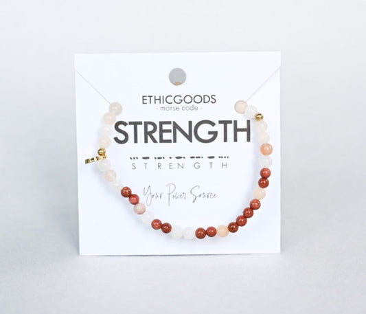 Morse Code Bracelet | STRENGTH Pink Aventurine & Goldstone