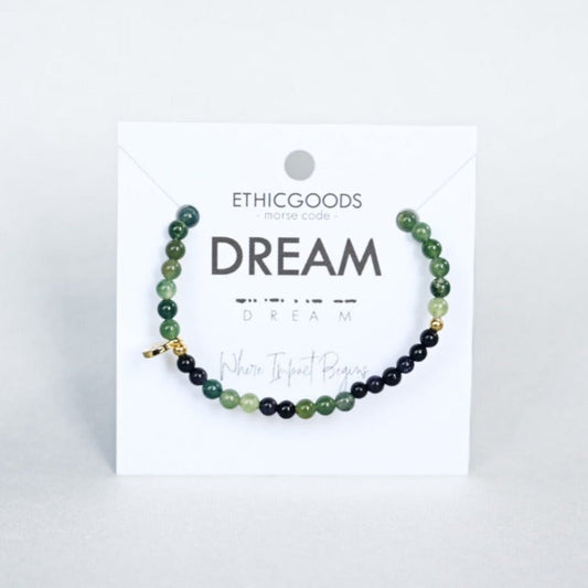 Morse Code Bracelet | DREAM Moss Agate & Blue Sandstone