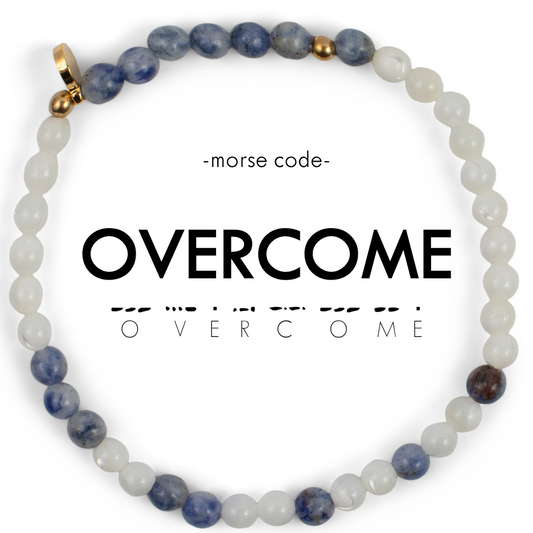 Morse Code Bracelet | OVERCOME Lapis & Mother of Pearl