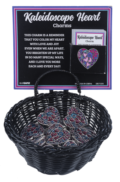 Kaleidoscope Heart Charms in a Basket