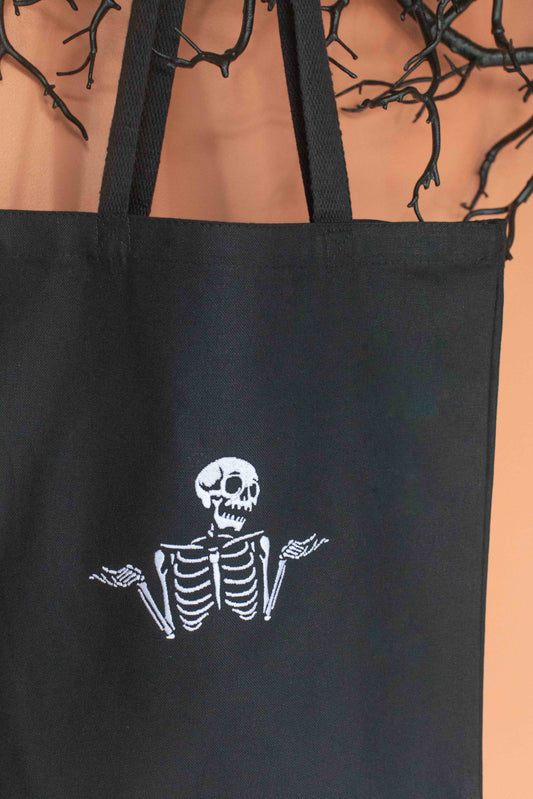 Halloween Embroidered Skeleton Tote Bag