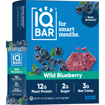 IQBAR Wild Blueberry | Brain + Body Keto Protein Bars