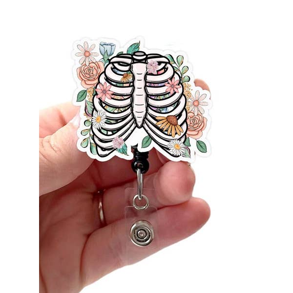 Floral Ribs Acrylic Badge Reel, Rad Tech, Radiology, Xray
