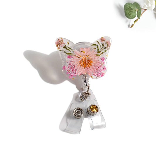 Glitterific Badge Reel Floral Butterfly