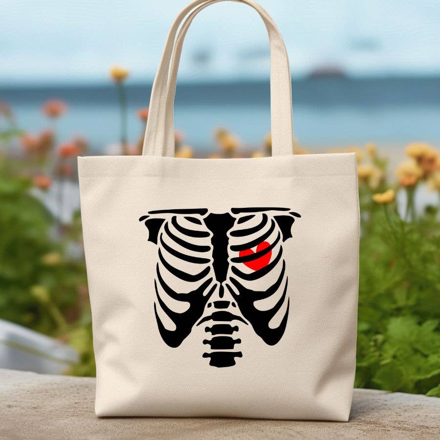 Skeleton Heart Canvas Tote Bag