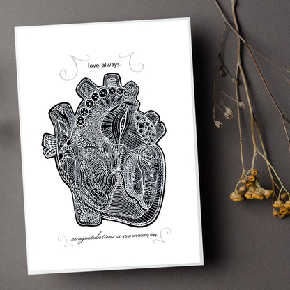 White Heart Wedding Card