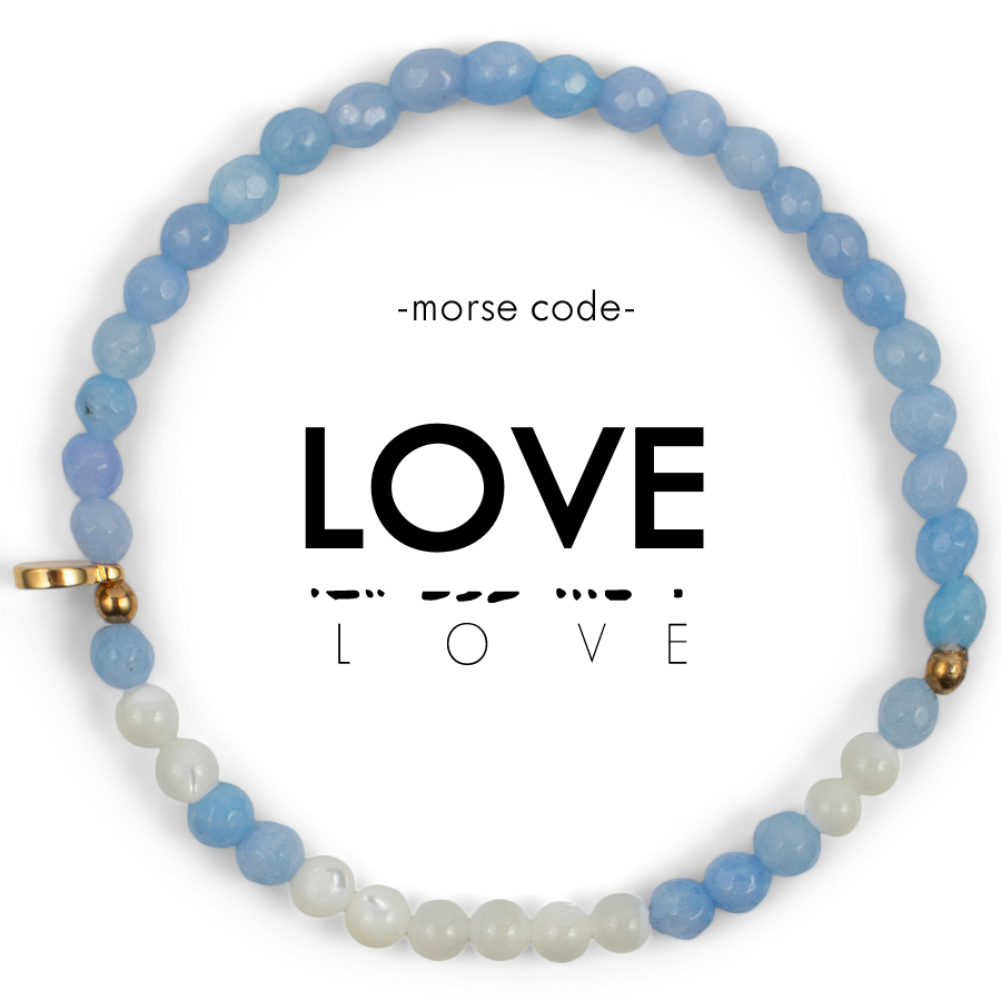 Morse Code Bracelet | LOVE Faceted Blue Quartz & Mother of Pearl