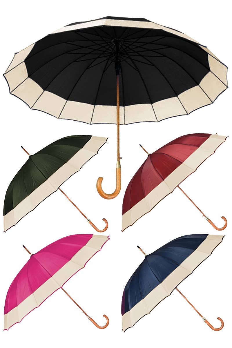 16 Panel Wooden Handle Umbrella 48"
