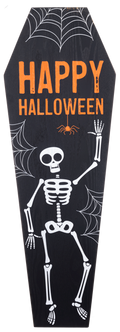 Happy Halloween Skeleton in Coffin Wall Decor