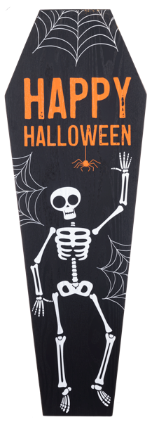 Happy Halloween Skeleton in Coffin Wall Decor