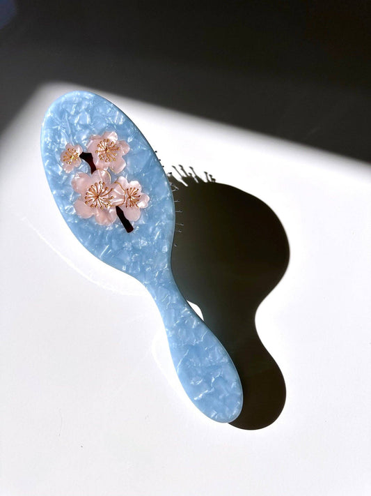 Hand-painted Cherry Blossom Acetate 2-1 Hair Brush | Eco-Fri