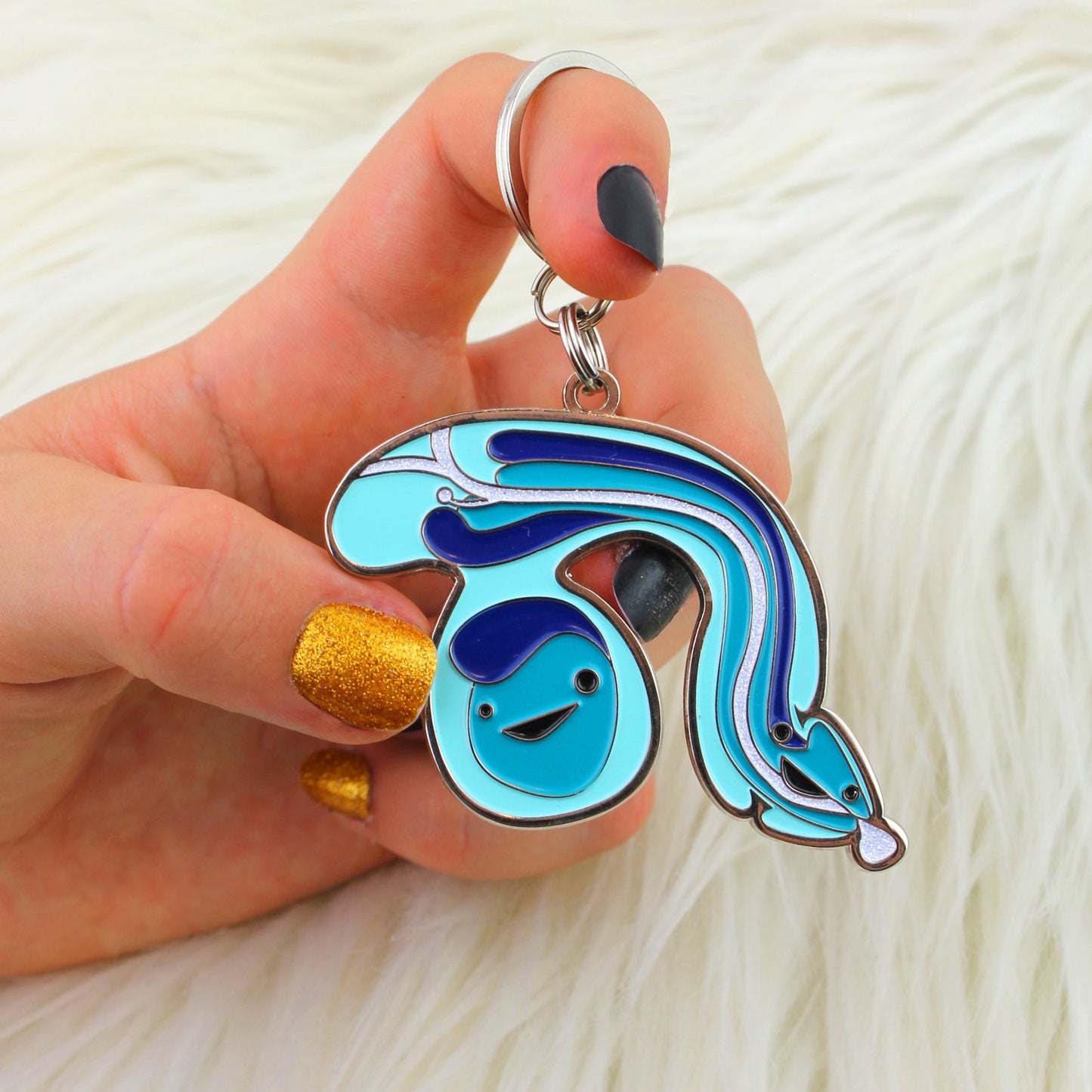 Blue Peen Keychain with Sparkly Anatomical Plumbing