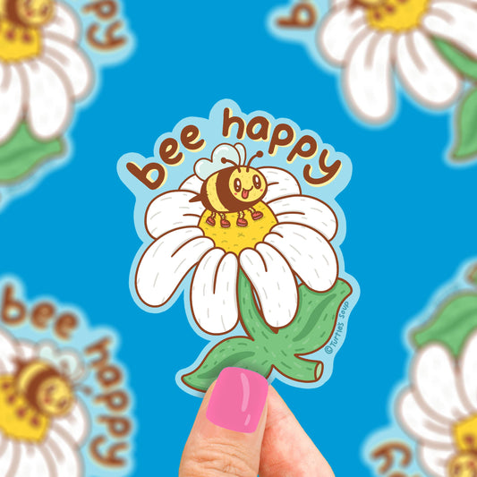 Bee Happy Daisy Vinyl Sticker