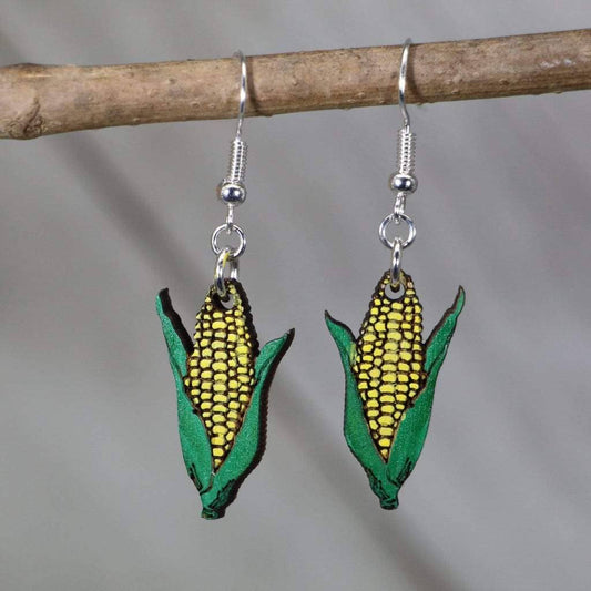 Corn with Husk Wooden Dangle Earrings